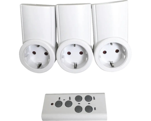 Adaptor priză Benko 2300W alb, set 3 bucăți, incl. telecomandă Trei prize radio cu telecomandă