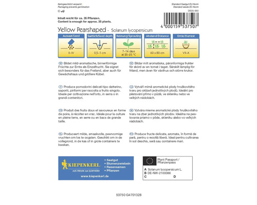 Pachet de semințe de tomate galbene, în formă de pară, Solanum lycopersicum