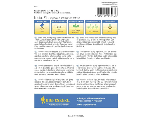 Pachet de semințe de ridichi Lucia F1