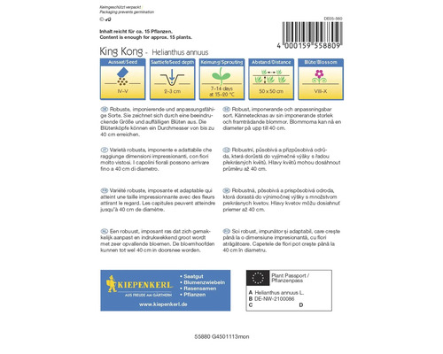 Pachet de semințe de floarea soarelui King Kong