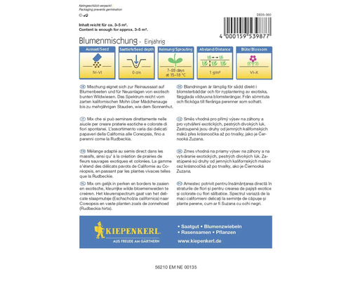 Amestec de flori anual, potrivit pentru straturi de flori și pajiști sălbatice