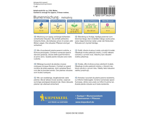 Amestec de flori perene, informații despre semănare, adâncimea de semănare, germinare, distanță și perioada de înflorire