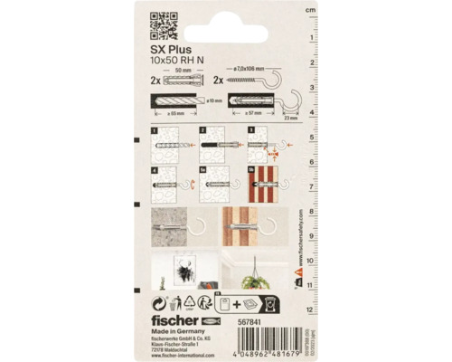 Dibluri Fischer SX Plus 10x50 RH N, ambalaj produs cu instrucțiuni de asamblare