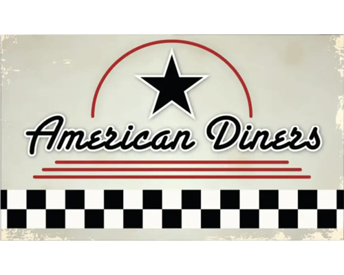 Panou bucătărie mySpotti Profix American Diners aluminiu compozit 100x60 cm Ilustrație în stilul unui restaurant american cu stea și model de tablă de șah