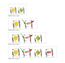 Protecție spate bucătărie Profix cu motive de fructe în cuburi de gheață de diferite dimensiuni