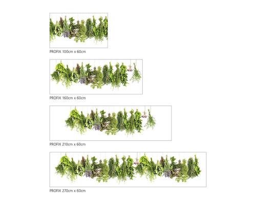 Diverse dimensiuni de motive cu ierburi aromatice Profix cu dimensiunile 100 cm x 60 cm, 160 cm x 60 cm, 210 cm x 60 cm și 270 cm x 60 cm.