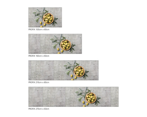 Diverse dimensiuni ale panoului de protecție PROFIX pentru bucătărie cu motiv de măsline