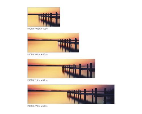 Patru decorațiuni de perete Profix cu un dig la apus în diferite dimensiuni.