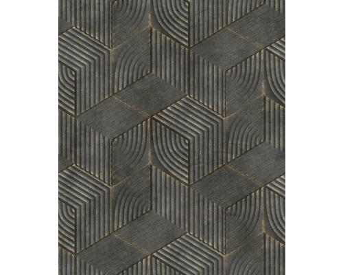Tapet vlies 81619 Kylie 3D gri închis 10,05x0,53 m Model de tapet geometric cu hexagoane canelate și arce