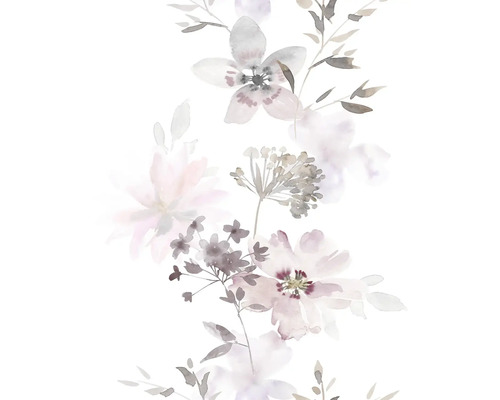 Tapet vlies Kylie model floral alb/gri 10,05x0,53 m Reprezentare în acuarelă a florilor și frunzelor