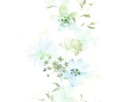 Tapet vlies Kylie model floral alb/verde 10,05x0,53 m Pictură în acuarelă a unui model floral