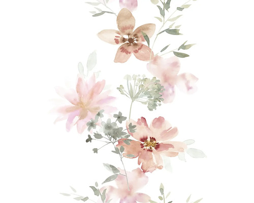 Tapet vlies Kylie model floral alb/roz 10,05x0,53 m Pictură în acuarelă cu motiv floral