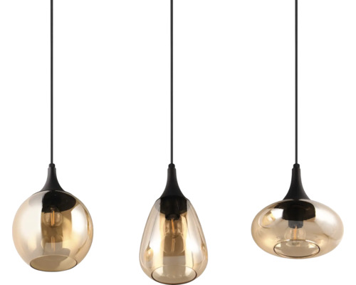 Lumină suspendată cu trei lămpi din sticlă