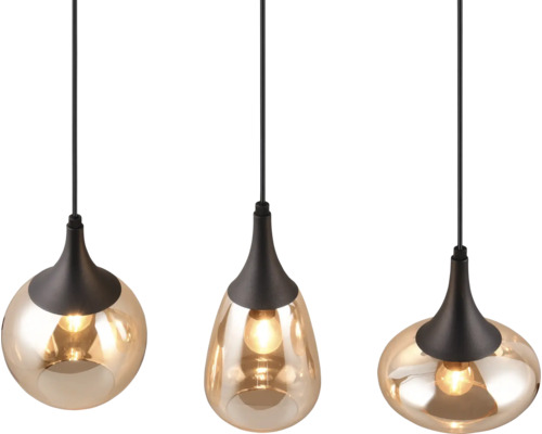 Lumină suspendată cu trei becuri din sticlă