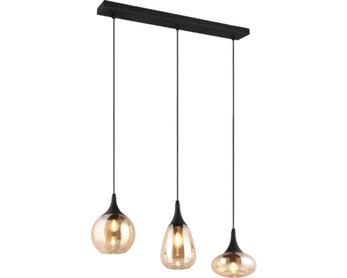 Lumină suspendată cu trei abajururi din sticlă