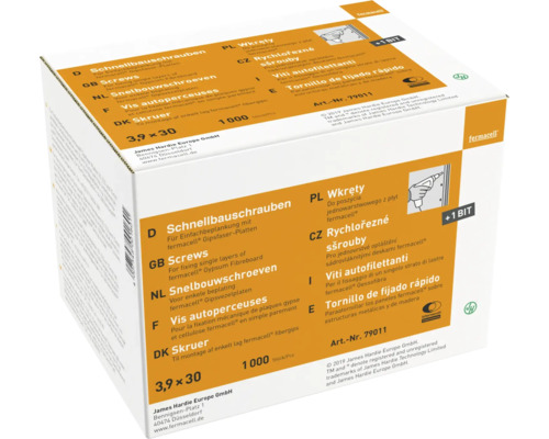 Pachet de șuruburi pentru fixarea plăcilor din fibre de gips, 3,9 x 30 milimetri, 1000 bucăți