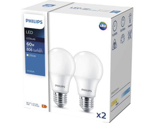 Bec LED Philips, 60 wați, pachet dublu
