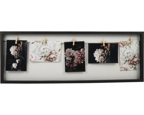 Ramă foto multiplă neagră, colaj 5 poze + cârlige, 70x25 cm