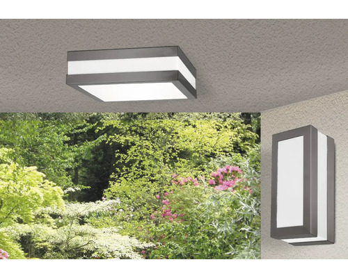 Scenă cu plafonieră pătrată și aplică de perete dreptunghiulară pentru exterior