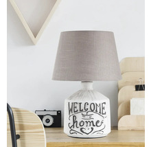 Lampă de masă decorativă cu model textil și inscripție