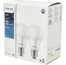 Set 2 becuri LED Philips E27 10W 1055 lumeni, glob mat A60, lumină caldă