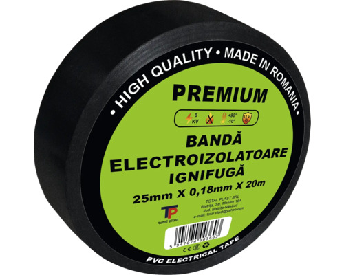 Bandă izolatoare Total Plast 25mm x 20m, negru Bandă izolatoare, 25 mm x 0,18 mm x 20 m