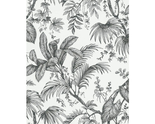 Tapet vlies Jackie model frunze alb/negru 10,05x0,53 m Tapetă cu motiv de plante tropicale
