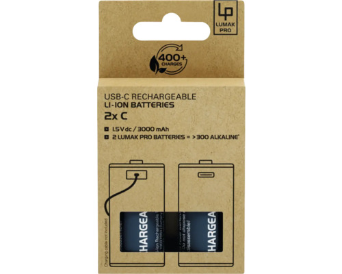 Lumak Pro Baterii litiu-ion reîncărcabile USB-C, 2 bucăți C