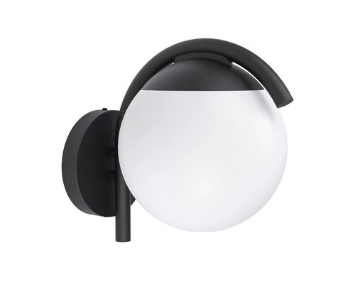 Lumină de perete neagră cu glob rotund din sticlă albă