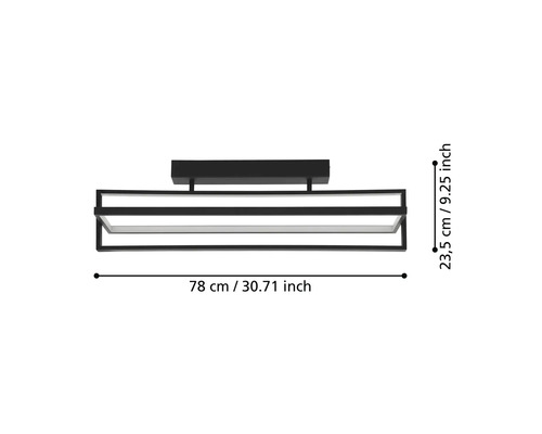Dimensiunile unei lămpi de plafon: 78 cm lățime și 23,5 cm înălțime.