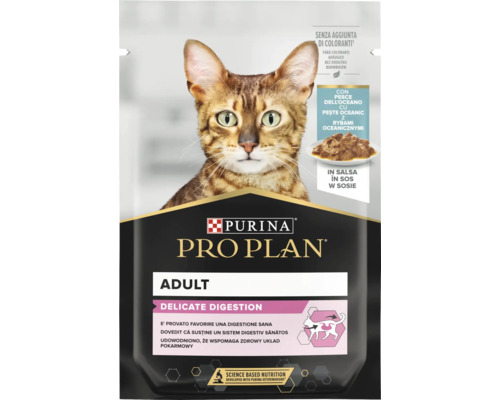 Hrană umedă pentru pisici PURINA Pro Plan Adult Delicate Digestion cu pește oceanic în sos 85 g