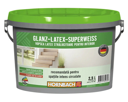 Vopsea interior pe bază de latex Glanzlatex Superweiss albă 2,5 l Vopsea de interior Glanzlatex Superweiss în găleată