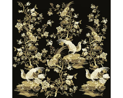 Tapet vinil tip panel 19118 Roberto Cavalli 3x3 m Model decorativ cu plante și păsări pe fundal întunecat