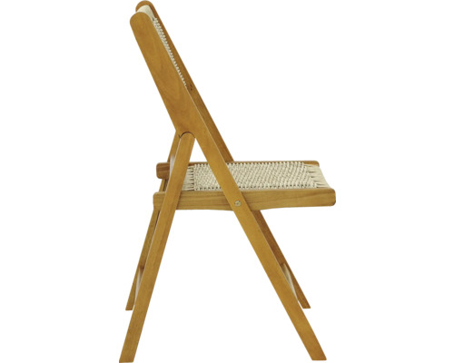Scaun pliabil din lemn cu șezut împletit, vedere laterală