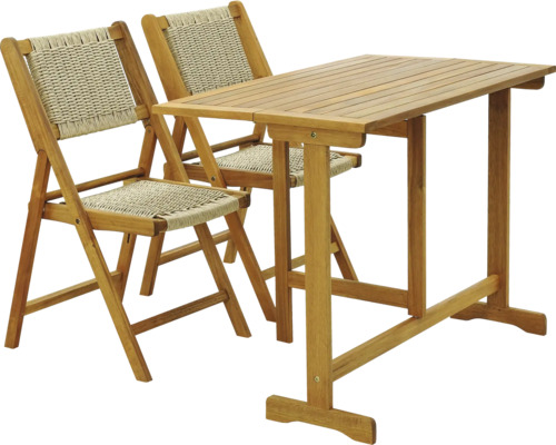 Set masă de grădină cu două scaune pliabile din lemn și material textil