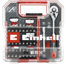 Logo Einhell. Set de 37 de piese cu clichet și biți în cutie transparentă, magnetic