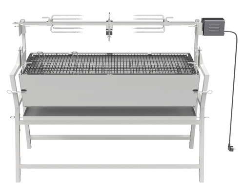 Grătar cu dispozitiv de frigărui și suprafață de depozitare