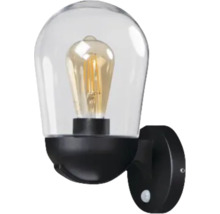Lumină de perete exterioară neagră cu senzor de mișcare și cupolă de sticlă