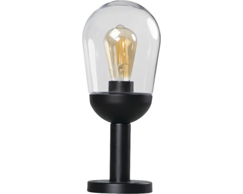 Stâlp iluminat Liego E27 1x15W, 37 cm, pentru exterior IP44, sticlă/negru Lumină de exterior cu abajur transparent și bec