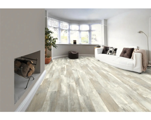 Living luminos cu podea din lemn, canapea și șemineu