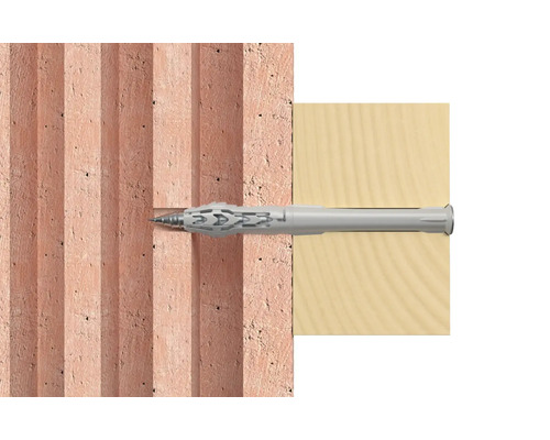 Fixarea unui șurub cu diblu într-un perete și o scândură de lemn.