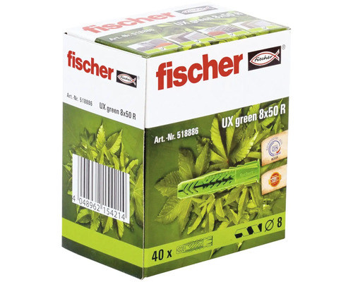 Dibluri Fischer UX Green 8 x 50 R, pachet de 40 de bucăți