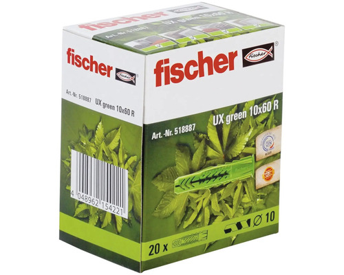 Fischer UX green 10x60 R dibluri, pachet de 20 bucăți