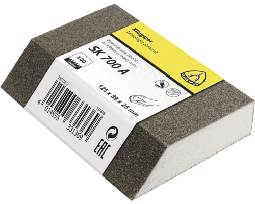 Burete abraziv Klingspor SK 700 A, corund, granulație 100, dimensiune 125 x 89 x 25 milimetri