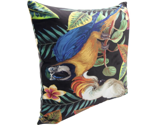 Pernă decorativă cu model de papagali și plante tropicale
