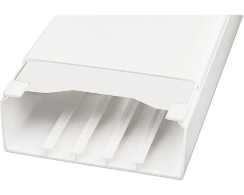 Canal de cablu alb cu mai multe compartimente interne pentru ghidarea cablurilor