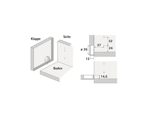 Desen tehnic al unei clapete de mobilier cu dimensiuni