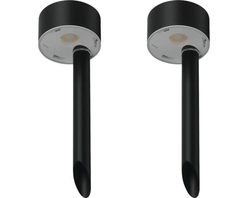 Două lămpi de grădină negre cu țăruș de sol