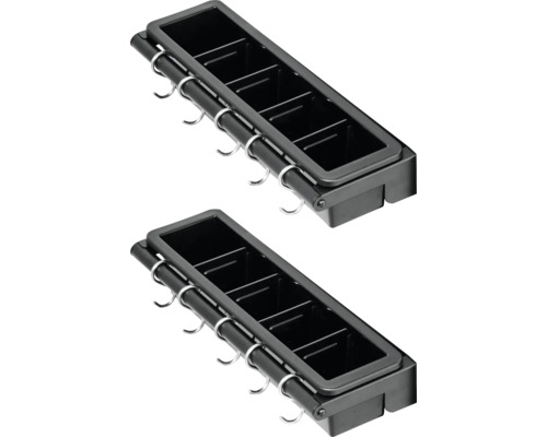 Două suporturi negre pentru ustensile de bucătărie cu cârlige pentru depozitarea ustensilelor