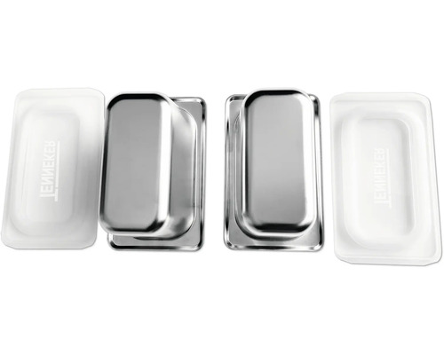 Două mânere încastrate din oțel inoxidabil cu capace din plastic aferente